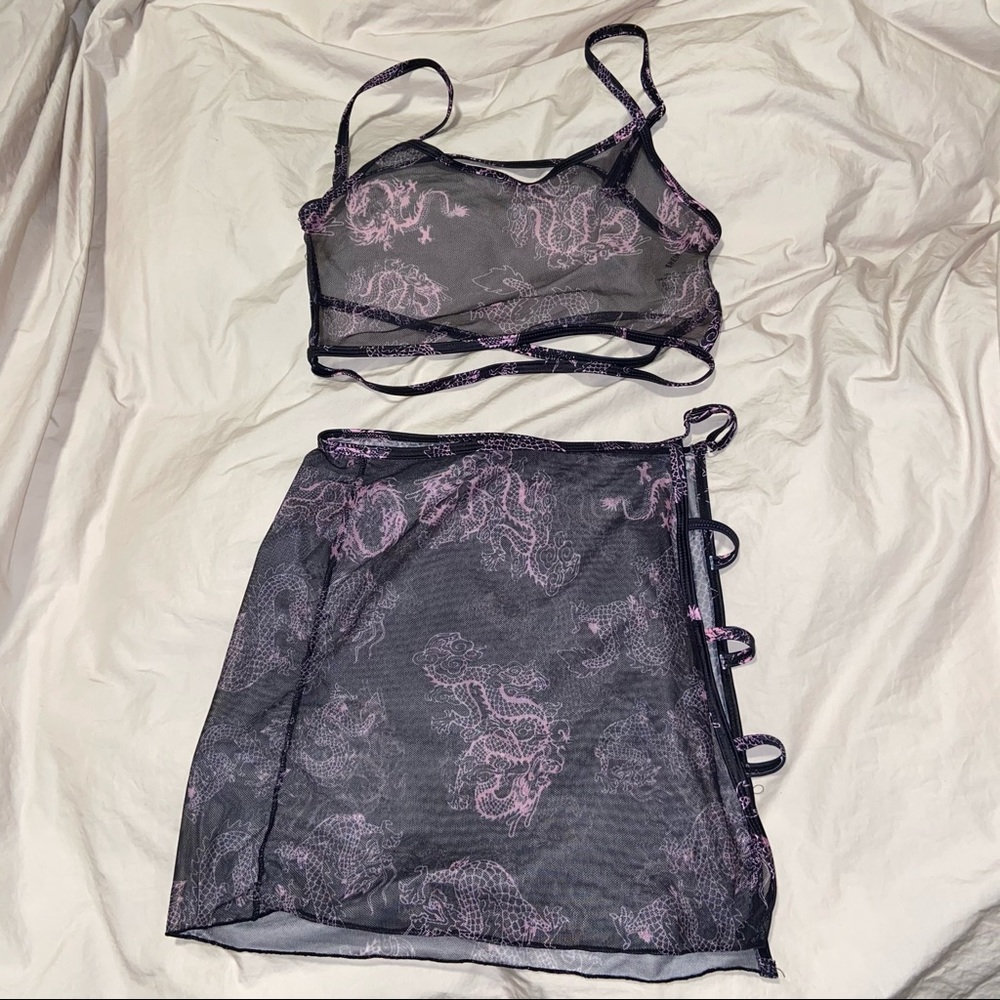 Dragon Print Crop Top & Skirt Set 🐉🖤